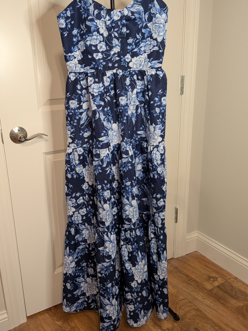 Trixxi Navy and White Smocked Floral Top